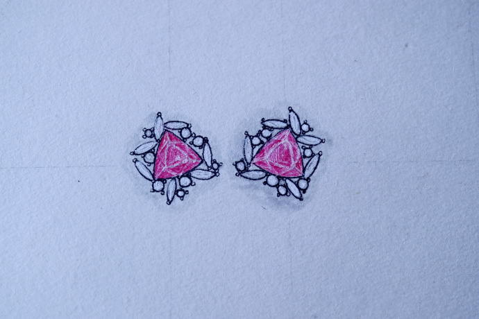 玫红碧玺耳钉设计稿