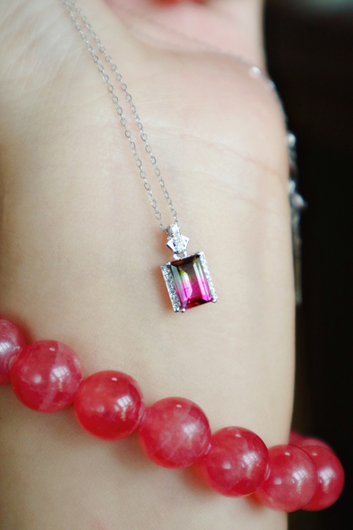 西瓜碧玺-白金锁骨链