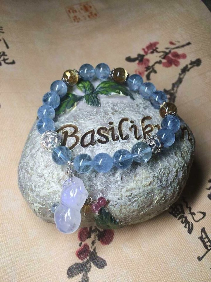 精品海蓝宝搭配板钛晶流苏款手串-菩心晶舍