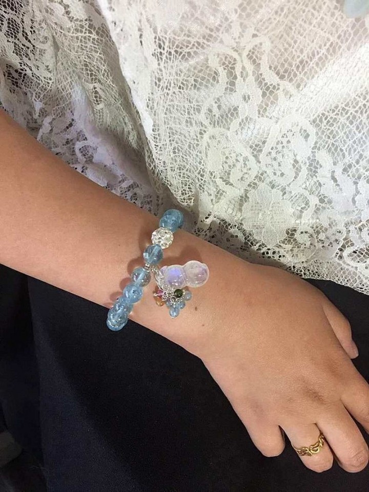 精品海蓝宝搭配板钛晶流苏款手串-菩心晶舍