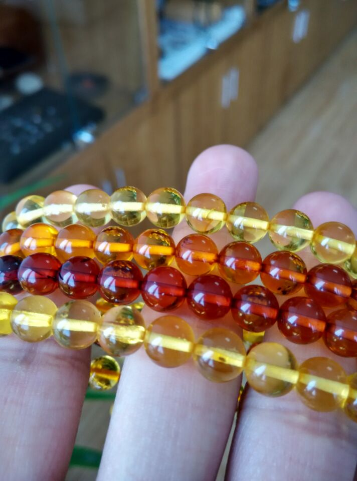 菩心晶舍原创定制天然渐变色琥珀108颗佛珠项链毛衣链