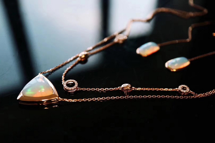 【欧泊石】这么美这么美的欧珀石锁骨链和耳坠-菩心晶舍