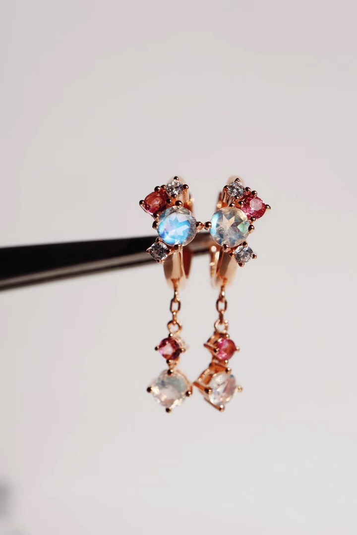 月光石碧玺耳钉