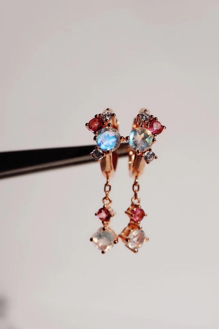 月光石碧玺耳钉