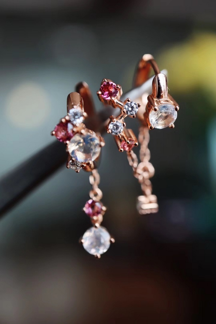 月光石碧玺耳钉