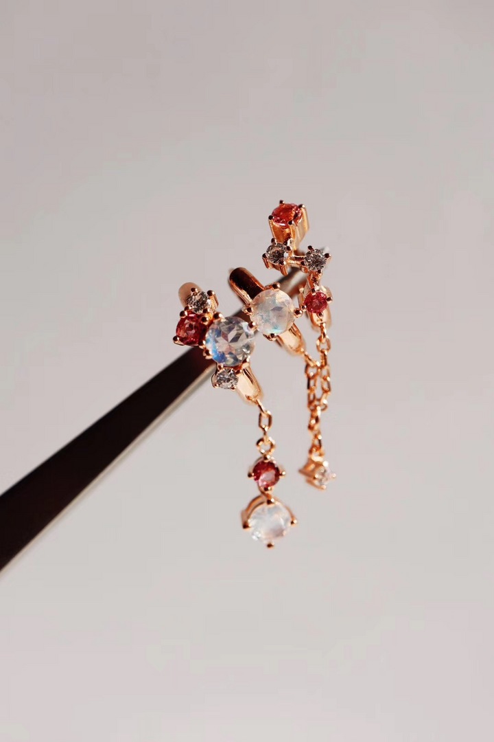 月光石碧玺耳钉