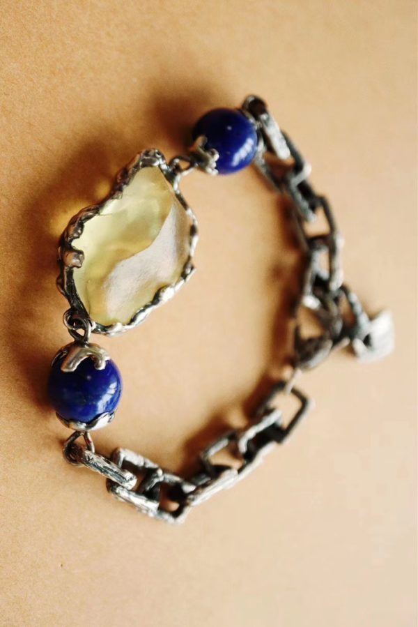 利比亚黄金陨石和帝王青金石潮搭手链,腕上必备神器!-菩心晶舍