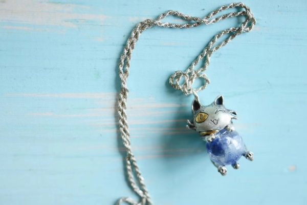 菩心晶舍的蓝发晶撸猫款吊坠出成品啦!喜欢撸猫的看过来..-菩心晶舍