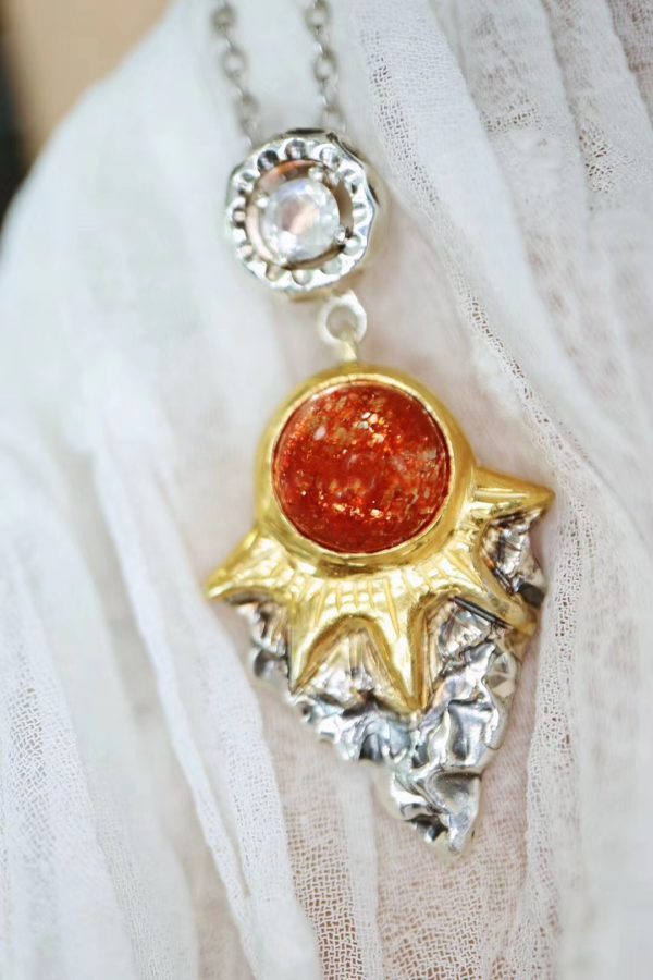 太阳石胸针/吊坠两用款,太爱这款日出的设计了!-菩心晶舍