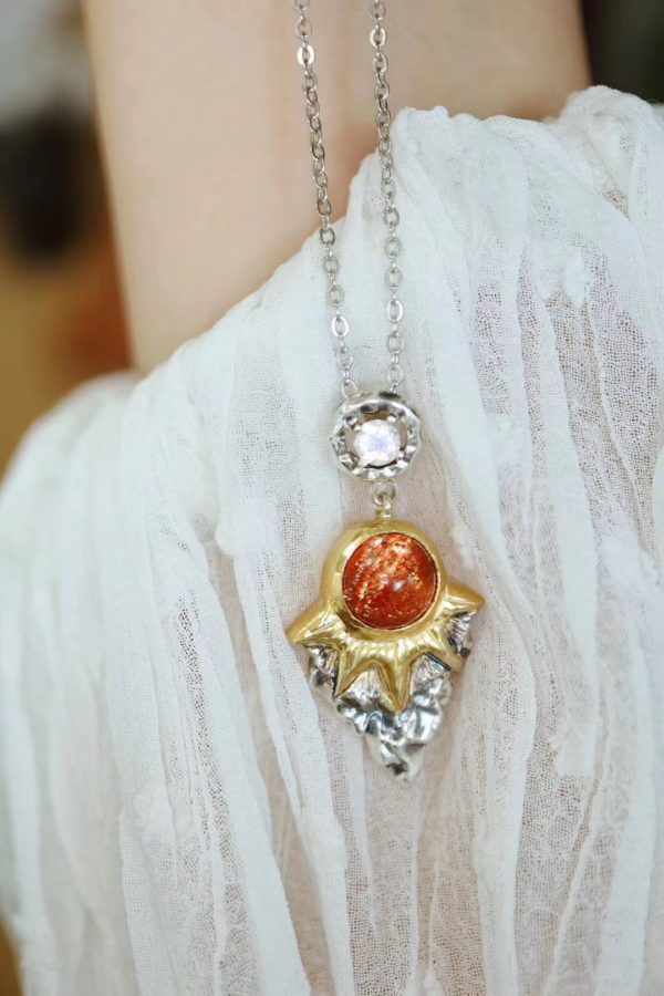 太阳石胸针/吊坠两用款,太爱这款日出的设计了!-菩心晶舍