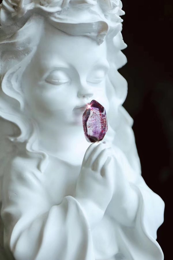 这款三轮骨干紫发晶（超七）原石设计取名：孕育爱！-菩心晶舍