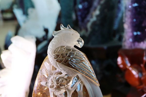 白水晶鹦鹉摆件,有传春报喜的寓意-菩心晶舍