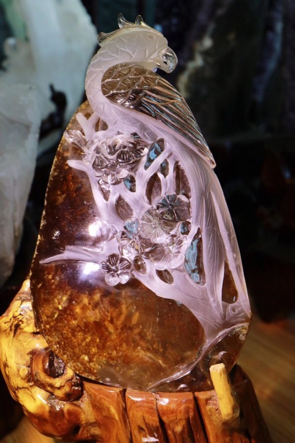 白水晶鹦鹉摆件,有传春报喜的寓意-菩心晶舍