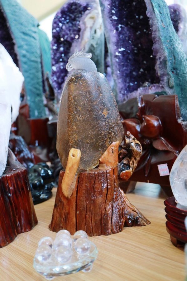 白水晶鹦鹉摆件,有传春报喜的寓意-菩心晶舍