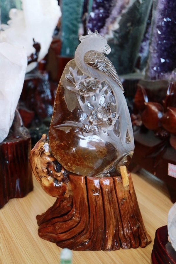 白水晶鹦鹉摆件,有传春报喜的寓意-菩心晶舍