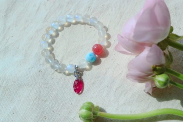 月光石&海纹石&碧玺&红纹石,春日里的一款唯美月光石-菩心晶舍