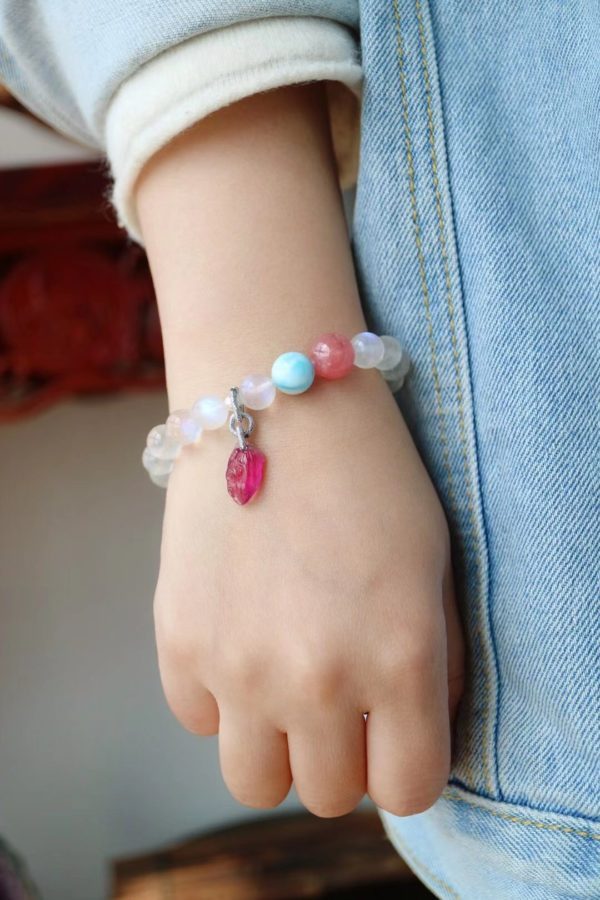 月光石&海纹石&碧玺&红纹石,春日里的一款唯美月光石-菩心晶舍