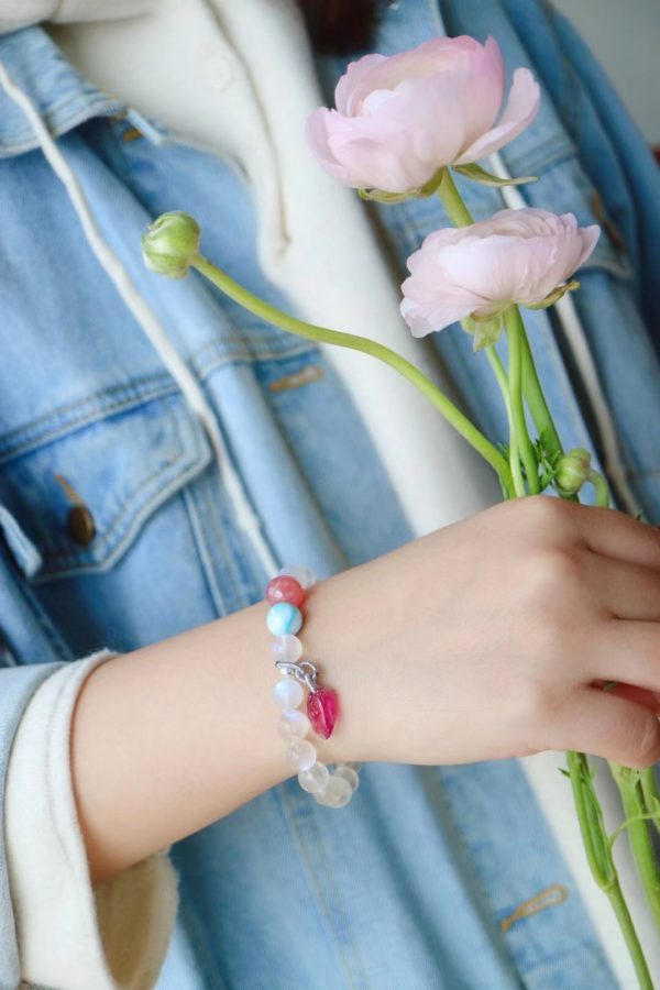 月光石&海纹石&碧玺&红纹石,春日里的一款唯美月光石-菩心晶舍