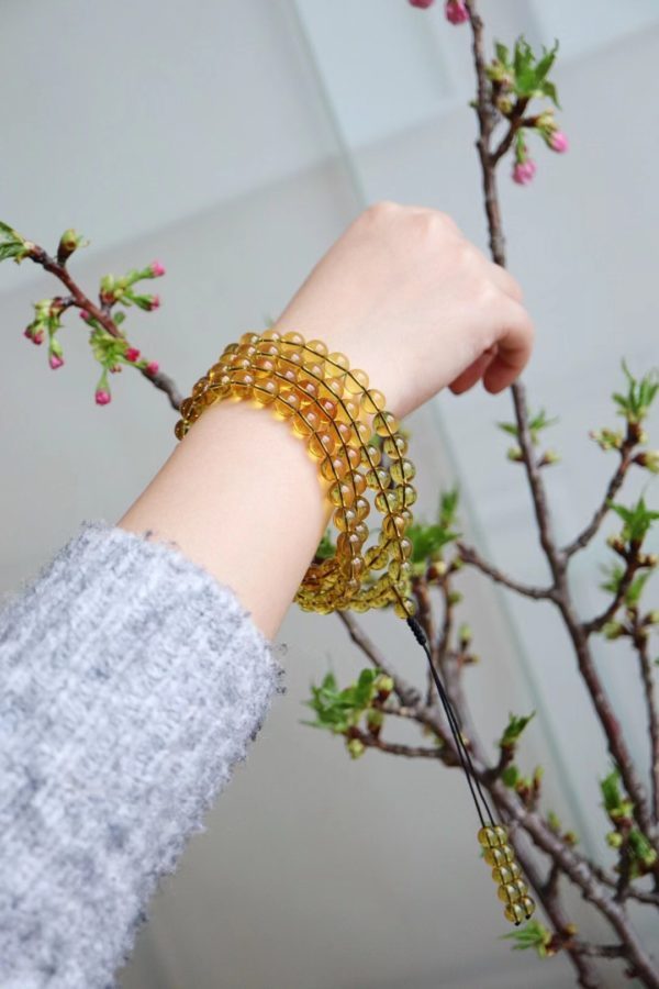 一条极简蓝珀一百零八子佛珠,时常把玩一番-菩心晶舍