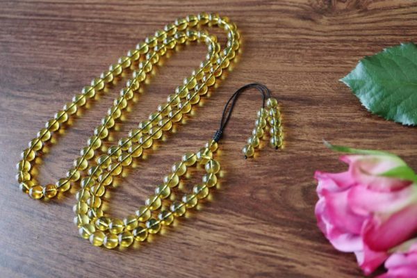 一条极简蓝珀一百零八子佛珠,时常把玩一番-菩心晶舍