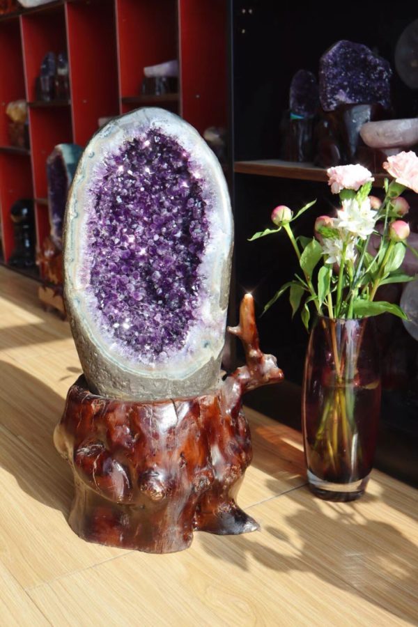 菩心的乌拉圭大紫晶簇,内涵一只含苞欲放的紫晶莲花-菩心晶舍