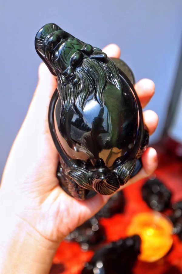 极品彩虹眼黑曜石龙龟,寓意长寿和安康-菩心晶舍