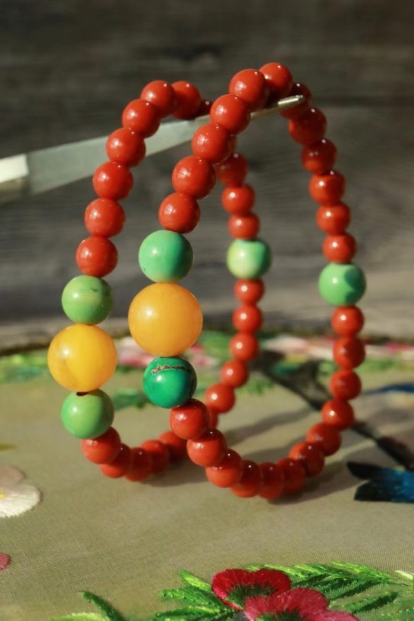 南红玛瑙配三颗绿松石寓意三生三世-菩心晶舍