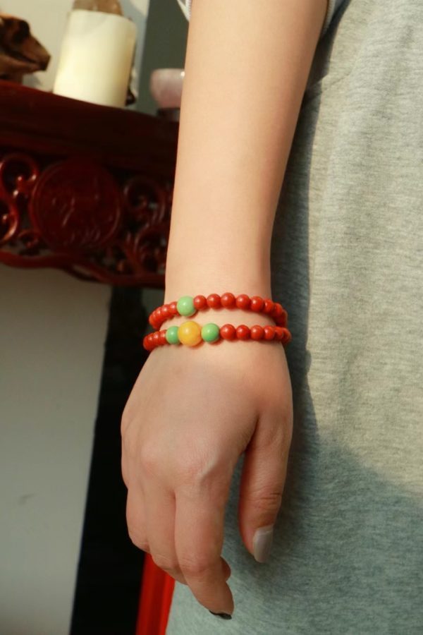 南红玛瑙配三颗绿松石寓意三生三世-菩心晶舍