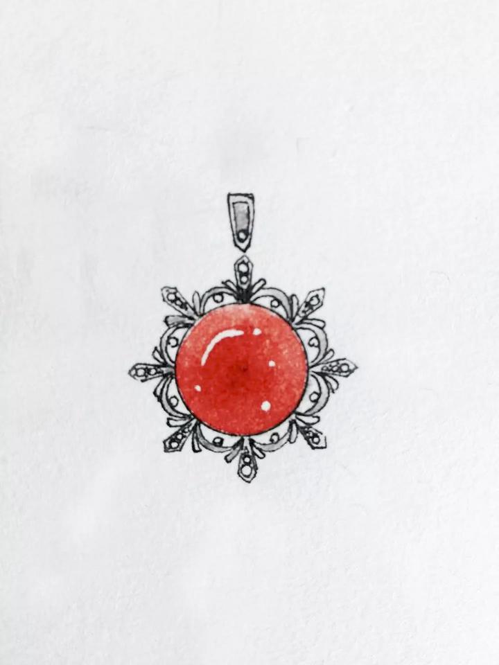 红纹石白金雪花唯美项链设计稿 菩心近期的设计款单品以及设计图展示-菩心晶舍