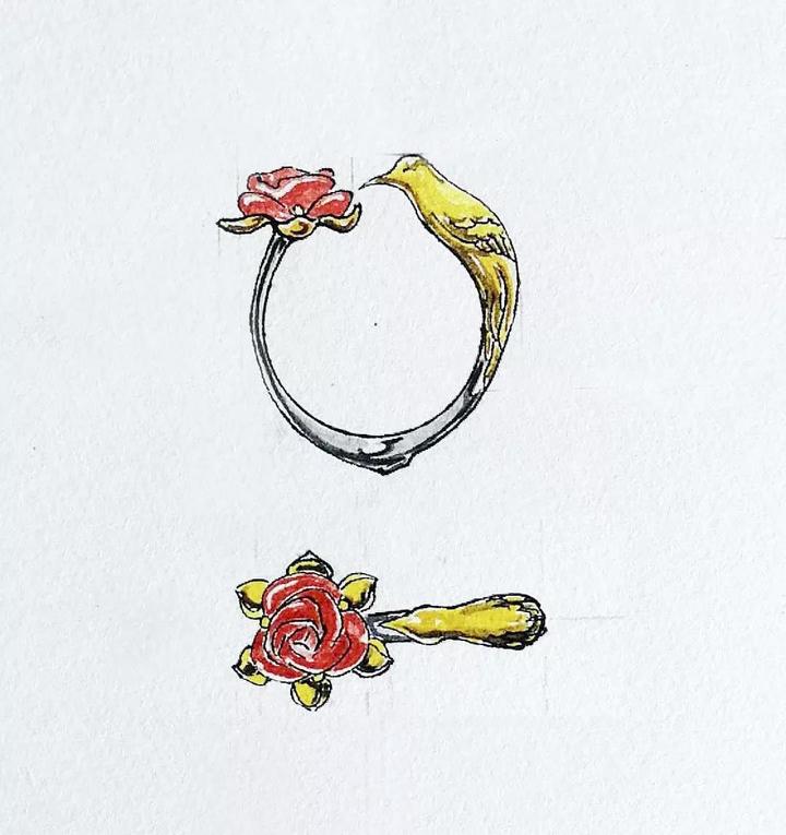 红纹石花鸟戒指设计稿 菩心近期的设计款单品以及设计图展示-菩心晶舍