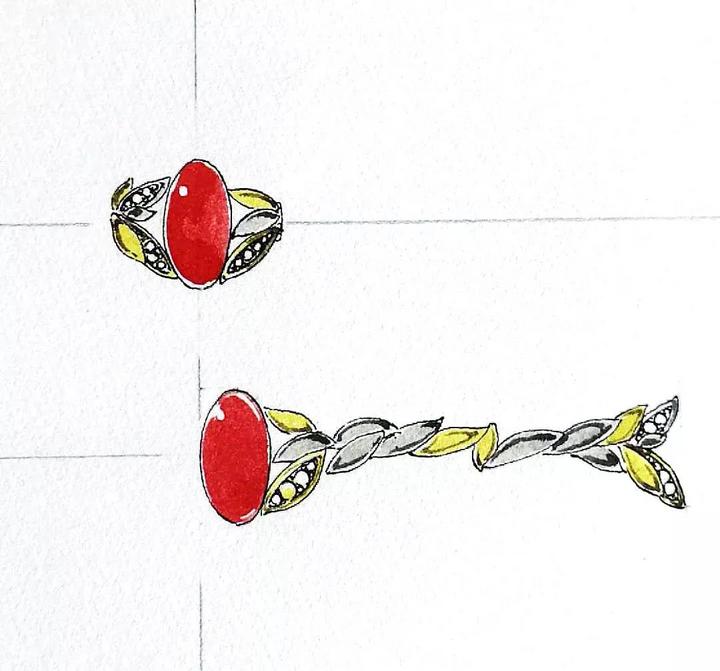 红纹石镂空戒指设计稿 菩心近期的设计款单品以及设计图展示-菩心晶舍