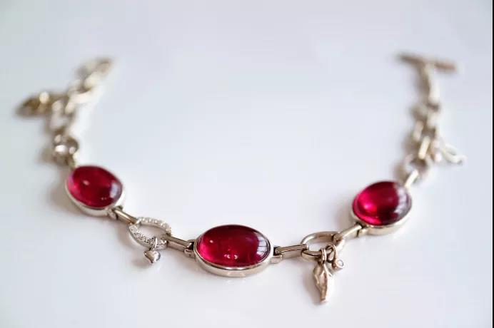 红碧玺纯银镀金手工手链
