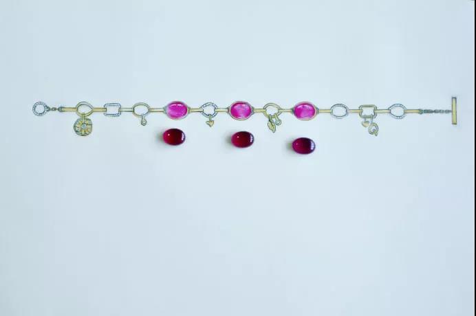 红碧玺纯银镀金手工手链设计稿 菩心近期的设计款单品以及设计图展示-菩心晶舍