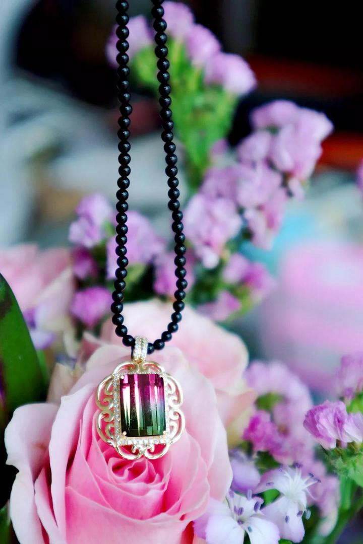 西瓜碧玺18K金吊坠