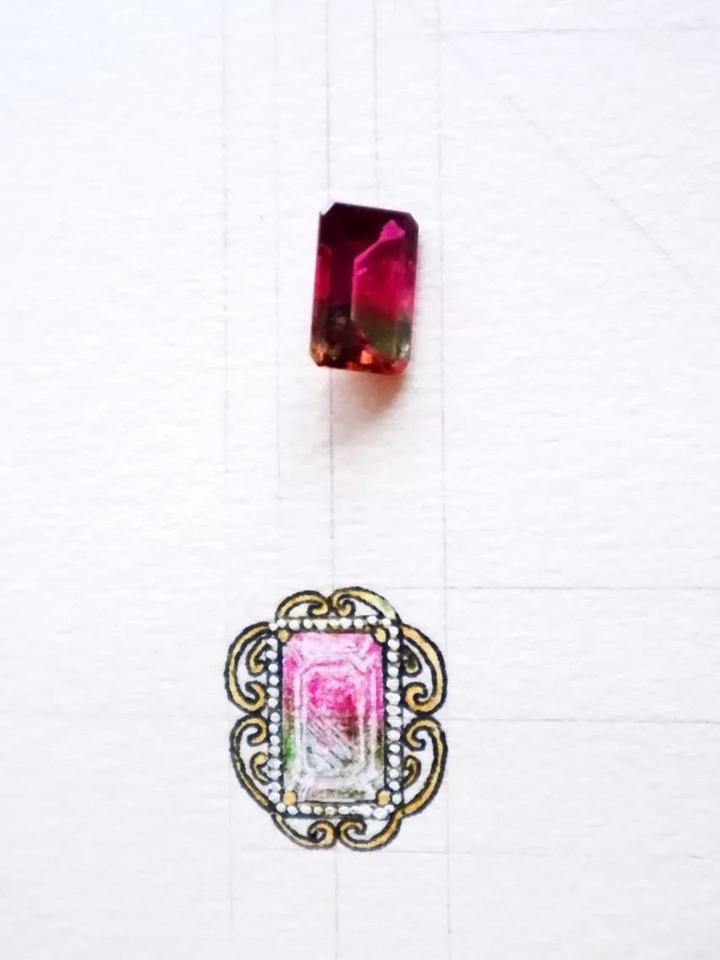 西瓜碧玺18K金吊坠设计稿 菩心近期的设计款单品以及设计图展示-菩心晶舍