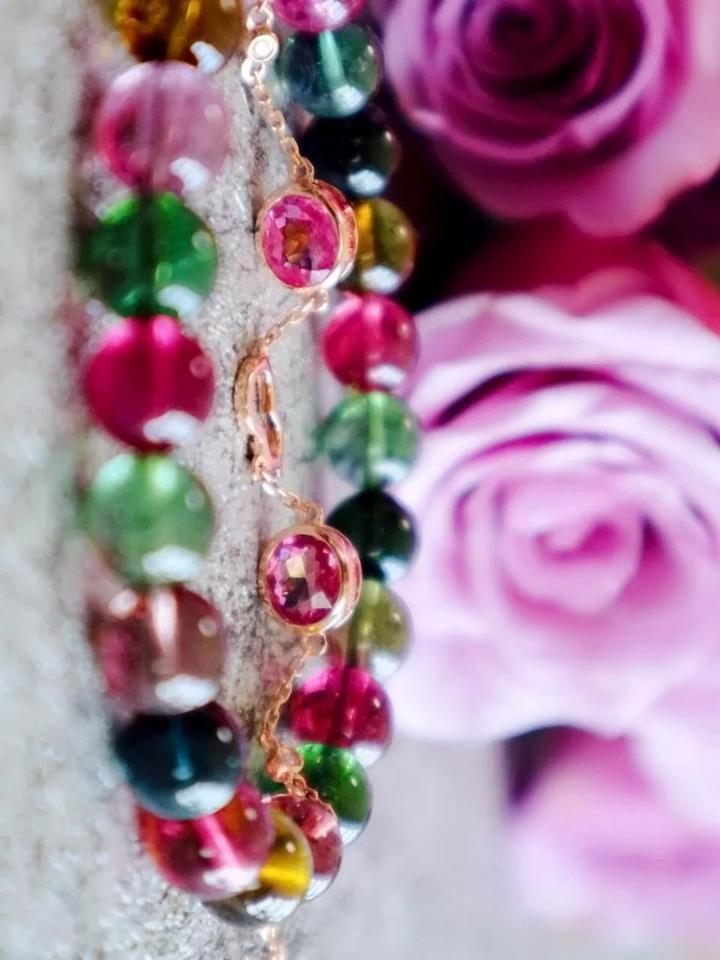 红碧玺18K金极致细链