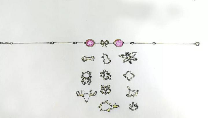 红碧玺18K金极致细链设计稿 菩心近期的设计款单品以及设计图展示-菩心晶舍