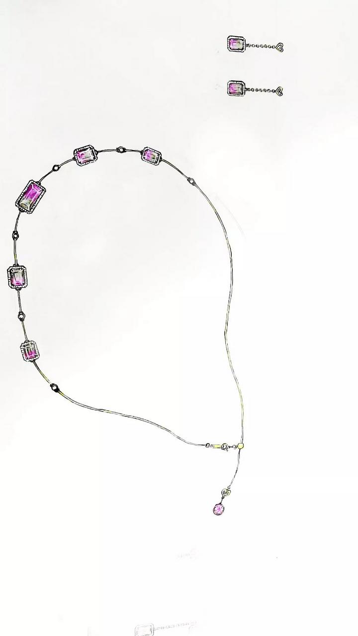 西瓜碧玺白金项链耳环 菩心近期的设计款单品以及设计图展示-菩心晶舍