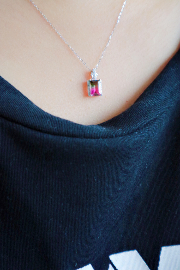 西瓜碧玺-白金锁骨链