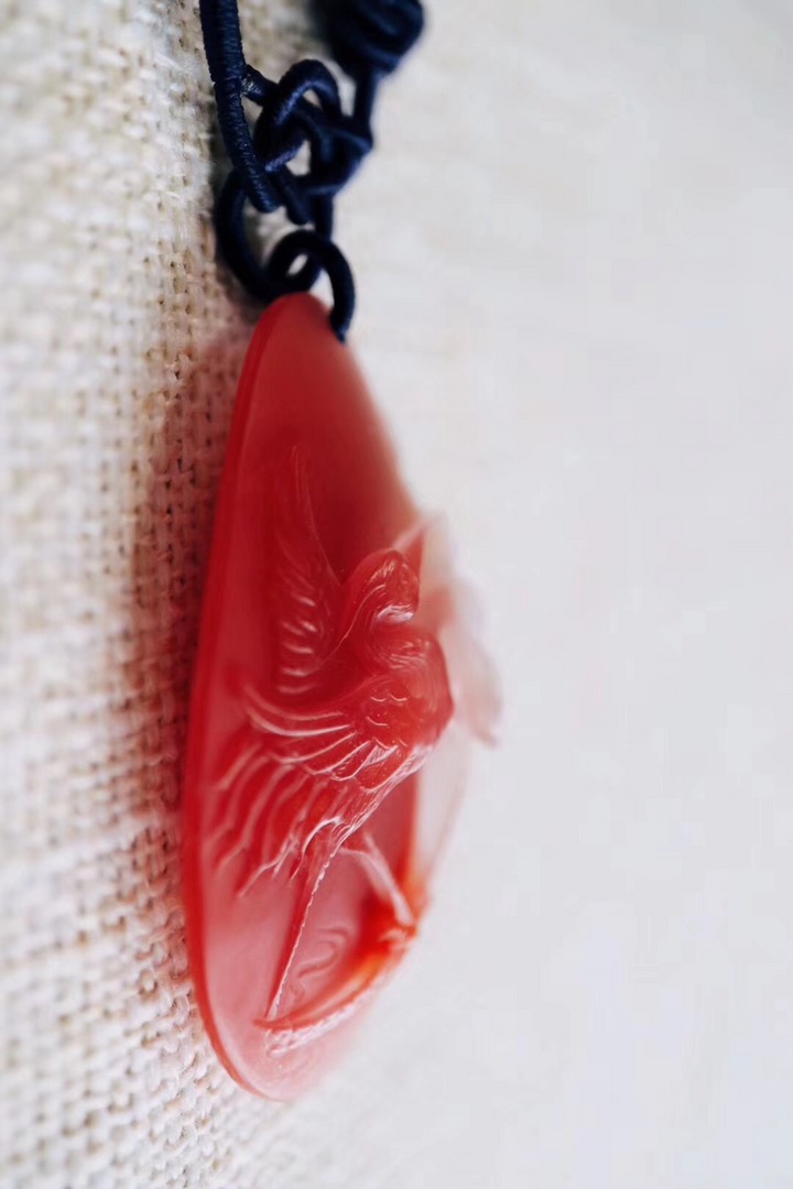 【菩心-南红玛瑙】雕刻仙鹤荷花的冰飘俏色南红寓意合和-菩心晶舍