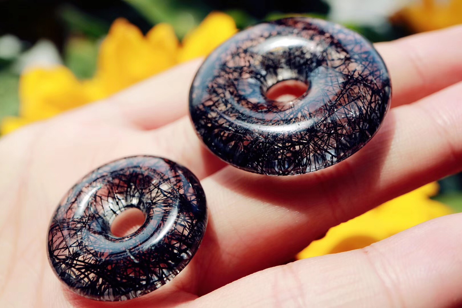 菩心极品黑发晶平安扣五行补水提升魅力领袖之石黑发晶