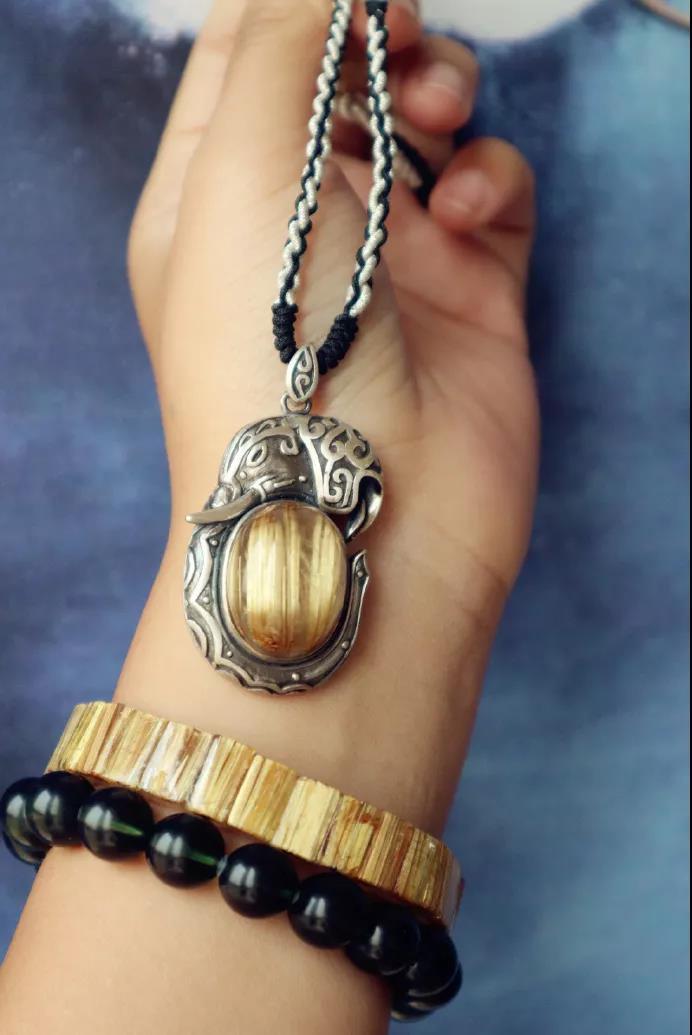 钛晶纯银复古大象吊坠