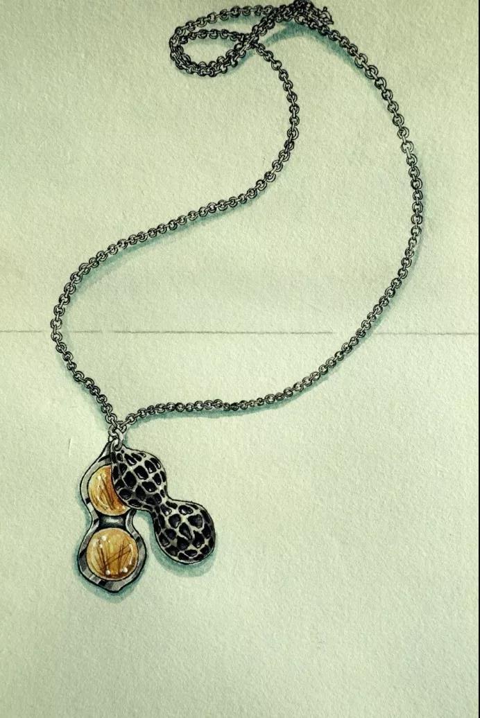 钛晶纯银做旧花生吊坠设计稿