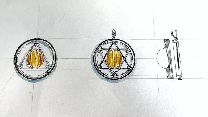 钛晶大卫星男女款吊坠设计稿 菩心近期的设计款单品以及设计图展示-菩心晶舍