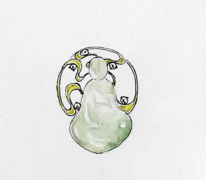 翡翠18K金无相佛项链设计稿 菩心近期的设计款单品以及设计图展示-菩心晶舍