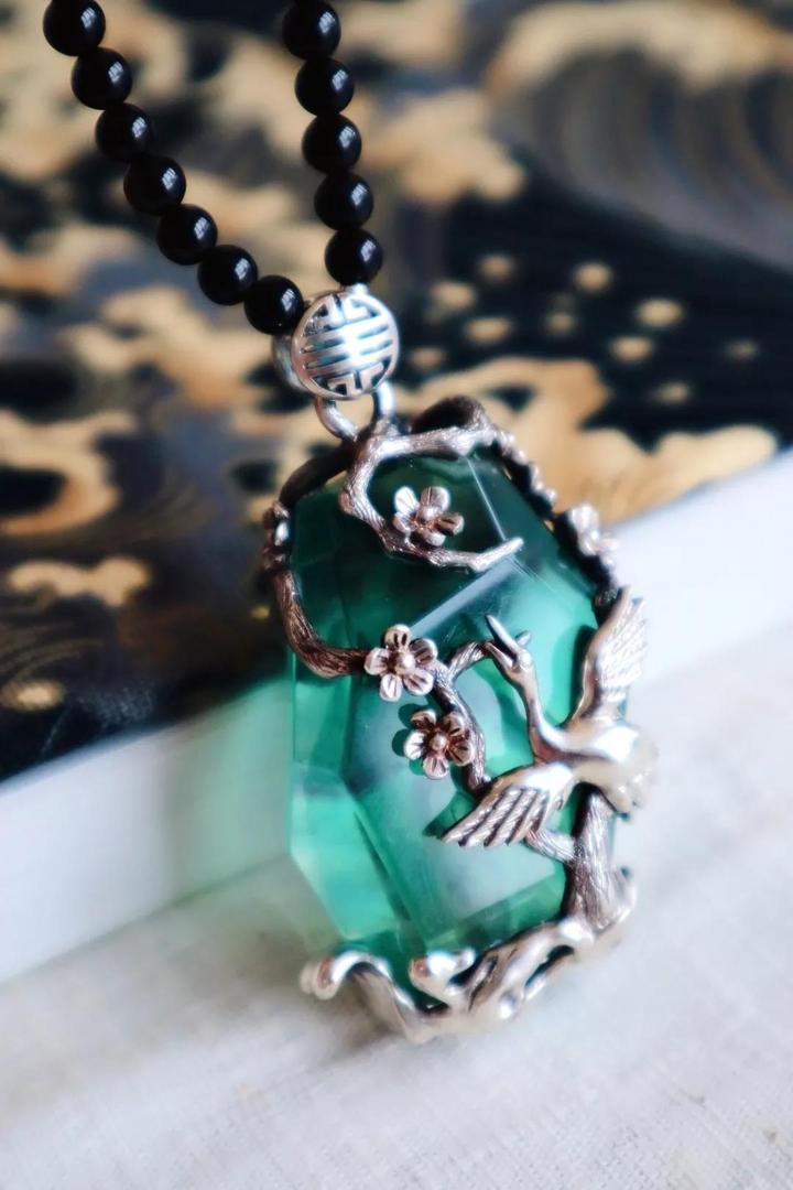 萤石胎毛定制吊坠|仙鹤