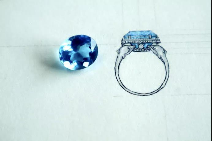 托帕石白金海豚戒指|爱的守护设计稿 菩心近期的设计款单品以及设计图展示-菩心晶舍