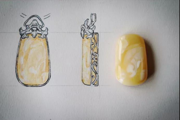 蜜蜡纯银情侣吊坠|福在眼前设计稿